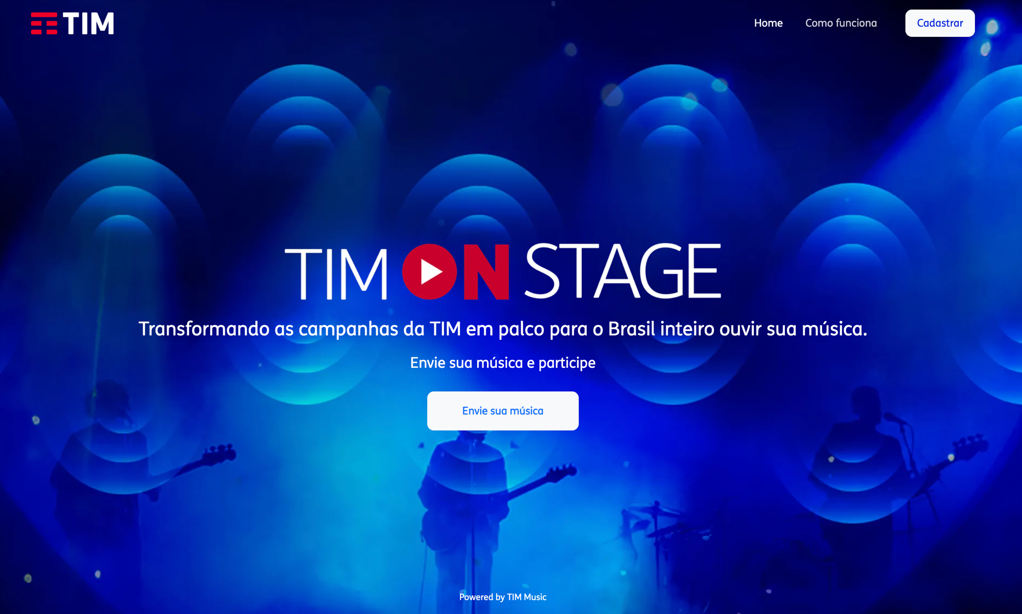 Hero da plataforma TIM On Stage — desktop